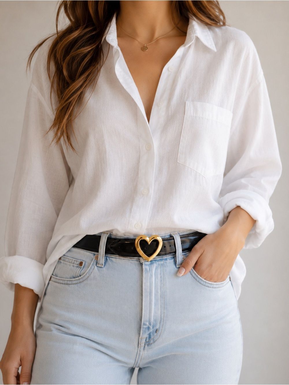 Moschino Heart Buckle Black Leather Belt